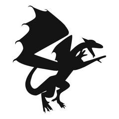 Silhouette of Flying Dragon. Vector Illustration Isolated on White Background.