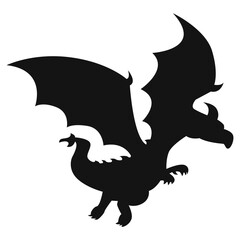 Silhouette of Flying Dragon. Vector Illustration Isolated on White Background.