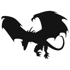 Silhouette of Flying Dragon. Vector Illustration Isolated on White Background.