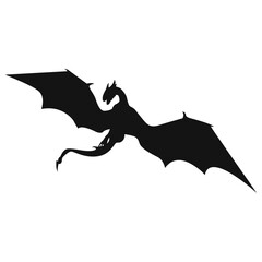 Silhouette of Flying Dragon. Vector Illustration Isolated on White Background.