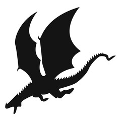 Silhouette of Flying Dragon. Vector Illustration Isolated on White Background.