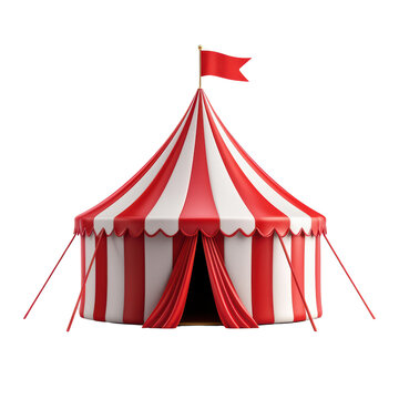 Colorful striped circus tent with a flag on top