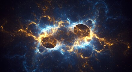 Cosmic energy patterns in vibrant blue and orange hues 