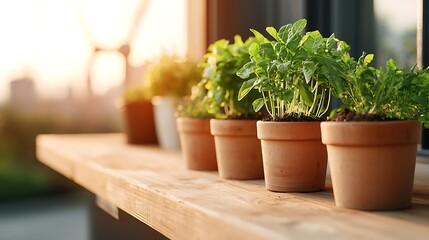 Fototapeta premium Eco-friendly herb gardening nature's abundance in urban environments indoor plants