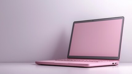 Pink Pastel Laptop  Modern Technology  Blank Screen  Copy Space