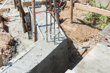 Concrete beam for house before masonry wall,selective focus.