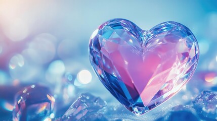 Exquisite Crystal Heart on Sparkling Background Evoking Love and Elegance in Soft Pastel Tones