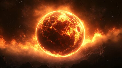 Obraz premium Galactic thunderstorm energy erupts on earth's fiery surface in a fantasy space landscape