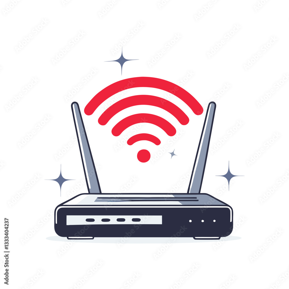 Poster wi-fi router with a strong signal in a modern vector style. wireless internet connection and network