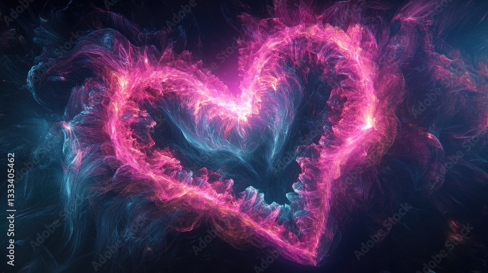 Aufkleber vibrant abstract heart design in neon colors with swirling patterns and ethereal glow
