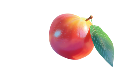 Peach with leaf 3D render icon isolated on white background