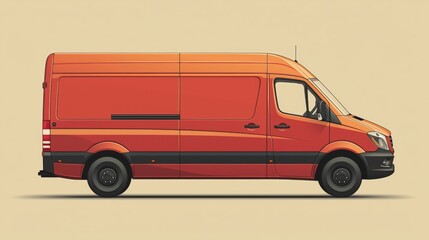 Orange Delivery Van Side View Illustration for Transport and Shipping Services