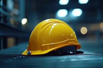 Detailed Image of a Yellow Safety Helmet with a Lens Cap on it