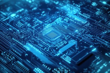 Obraz premium Futuristic Technology Circuit Board with Glowing Blue Lights