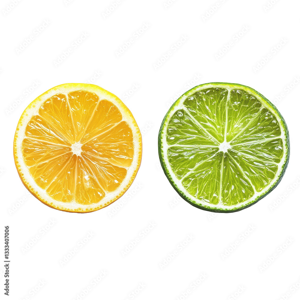 Poster fresh lemon and lime slices on a bright transparent background showcasing vibrant colors and texture