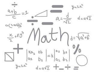 Obraz premium Hand Writing Mathematical Equations Symbols and Formulas Featuring Math Notations