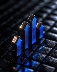 Stylish financial growth bar chart on a textured background in blue hues.