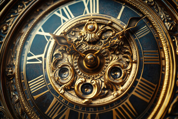 Obraz premium Close-up: Clock face, Roman numerals, antique design.