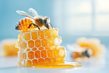 Honeybee on Honeycomb for Studio Shot.