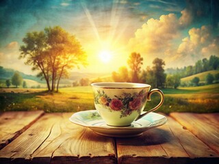 Obraz premium Vintage Morning Tea Party Background: Double Exposure Photography