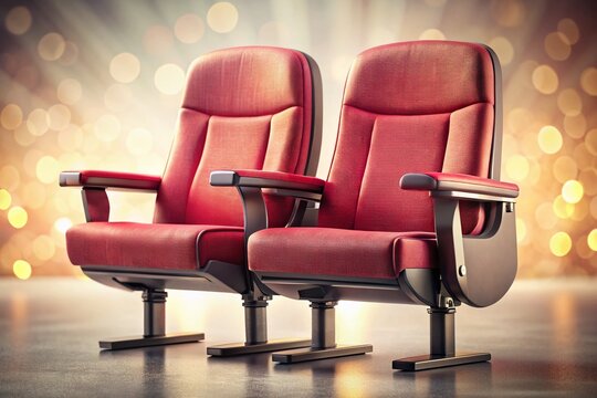 Vintage Movie Theater Seats, Isolated, Bokeh, White Background, Retro Cinema Chairs