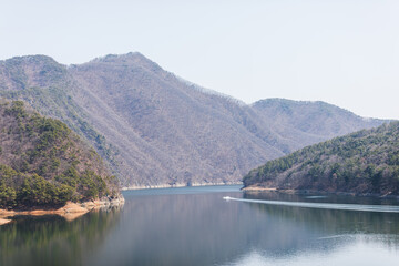 A calm lake view on a nice day. Daecheong Lake