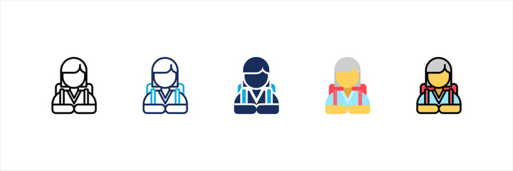 Female Student Multi Style Icon Set