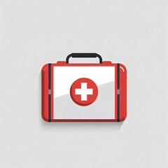 Obraz premium First aid box.Red object with a cross on it, medical equipment, First aid storage, doctor's case.Vector illustration isolated on white background
