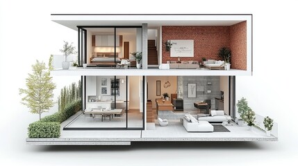 3D house plan isolated on white background