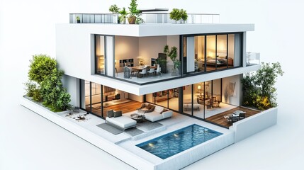 3D house plan isolated on white background