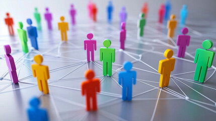 Digital Connection and Networking Concept Featuring Colorful Human Icons, Representing Teamwork, Communication, and Online Social Interactions.
