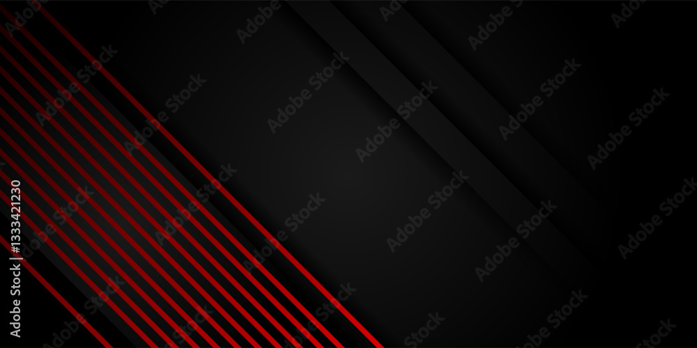 Wall mural abstract dark gray background with bright red stripes in empty space. dark colored wide abstract ban