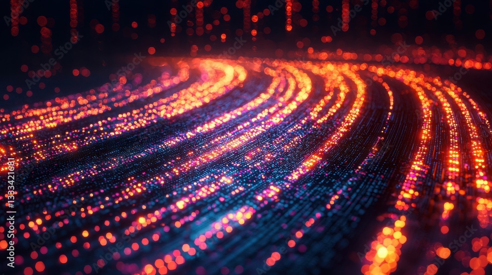Poster computer screen capturing a blur of light representing advanced big data processing and digital inno