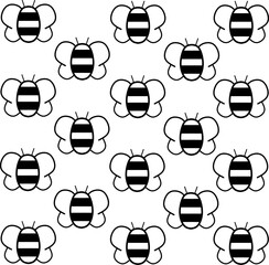 Bee's icon seamless pattern. Set of various bee's. Hand drawn bees design
