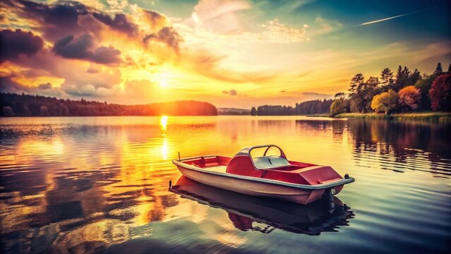 Vintage Pedal Boat on Calm Lake, Summer Fun, Retro Watercraft