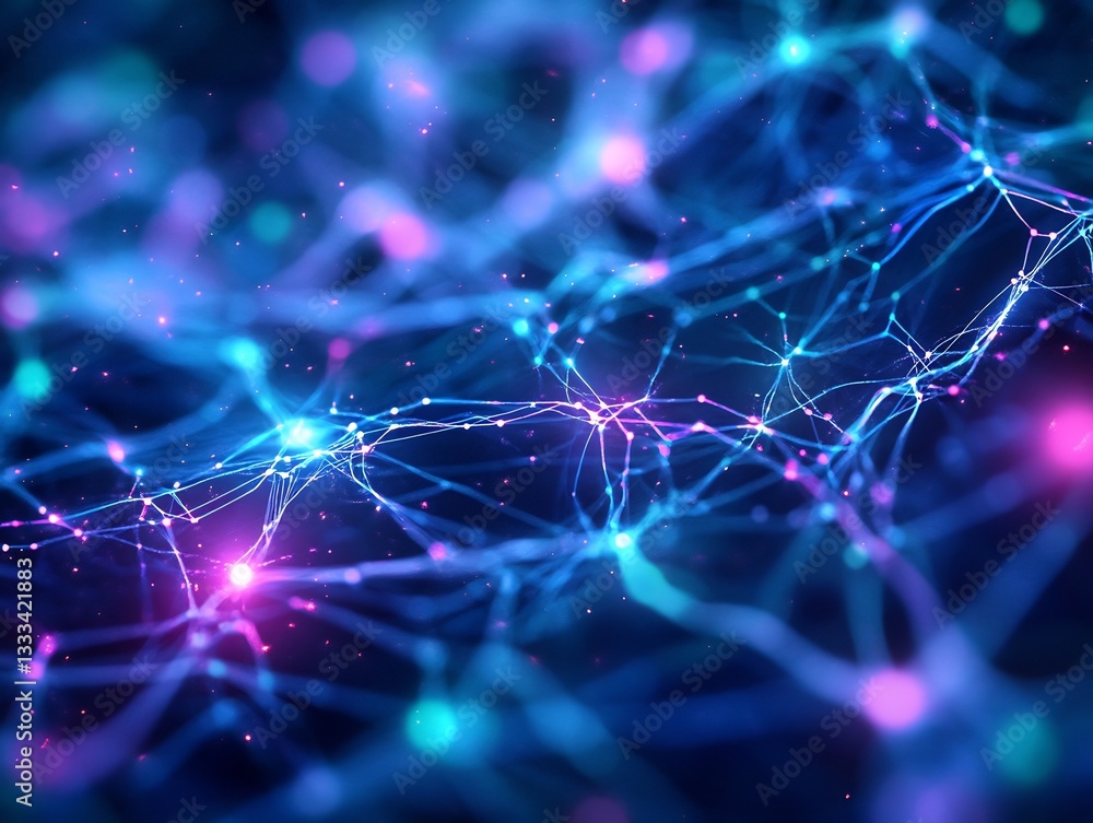 Poster abstract network connection glowing with blue and pink lines and dots