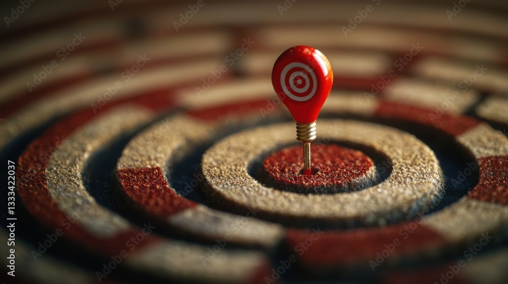 Poster bright red pinpointing a with precise accuracy symbolizing the importance of audience targeting stra