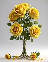 Beautiful Yellow roses inside floral composition on white background.