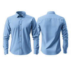 Elegant blue shirt mockup showcasing front and back views with a modern design for versatile styling, Elegant Blue Shirt Mockup   Front and Back Views on white background