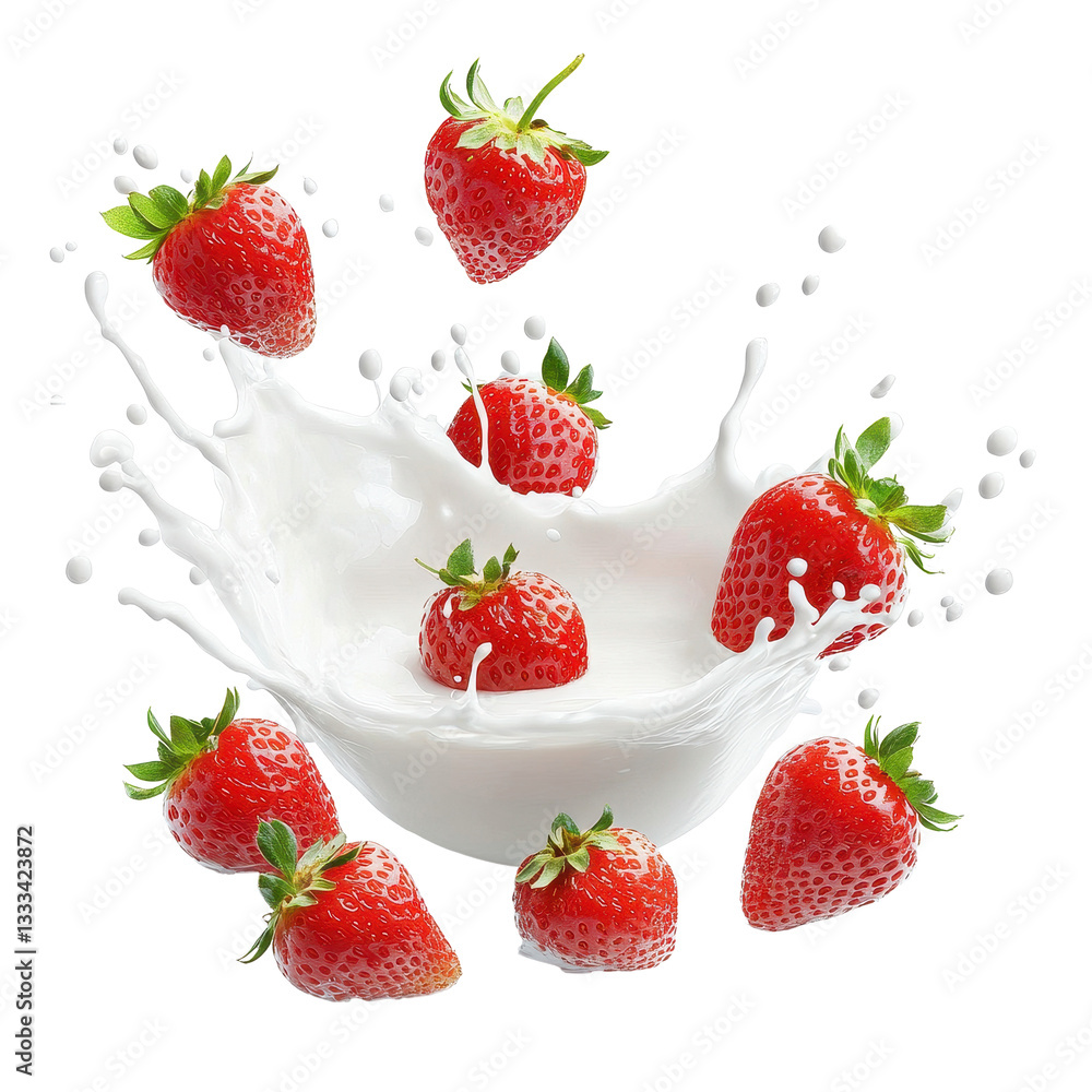 Aufkleber milk and yogurt splash with vibrant strawberries creating a refreshing visual experience, milk or yo