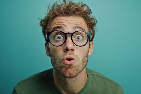 Man with glasses making a funny face.