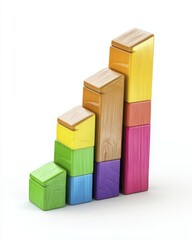 Naklejka premium Colorful Wooden Blocks Ascending Graph: Growth, Progress, and Success Concept