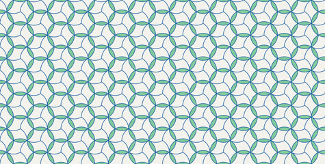 Abstract contemporary curvy star tiles pattern, aesthetic minimalist backgrounds, modern trendy wall decoration in blue and green. Tessellation tile pattern. Blue green cream 029