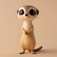 Obraz premium Cute cartoon meerkat character digital art whimsical style neutral background playful vibe adorable expression