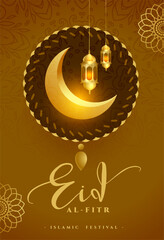 eid al fitr festive template with 3d golden moon