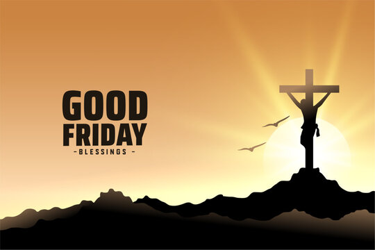 good friday religious crucifixion poster with sunlight