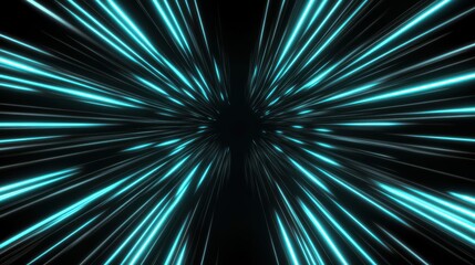 Abstract light speed background with blue glowing lines radiating outward, creating sense of motion and energy in dark space