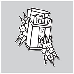 Floral Cigar Box Old School Outline Design