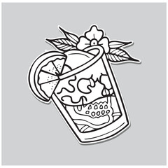 Skull Cocktail Glass Outline Old School Design