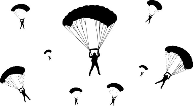 skydivers silhouettes collection - vector
